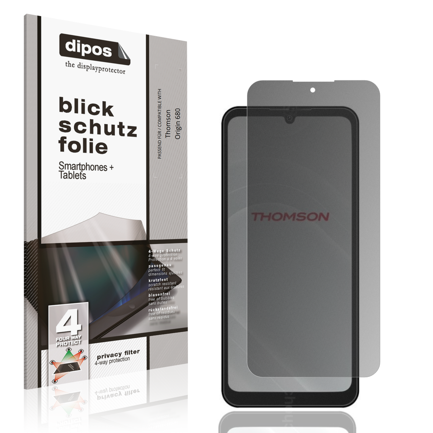 Blickschutzfolie von dipos passend für Thomson Origin 680, präziser Zuschnitt und blasenfrei montiert