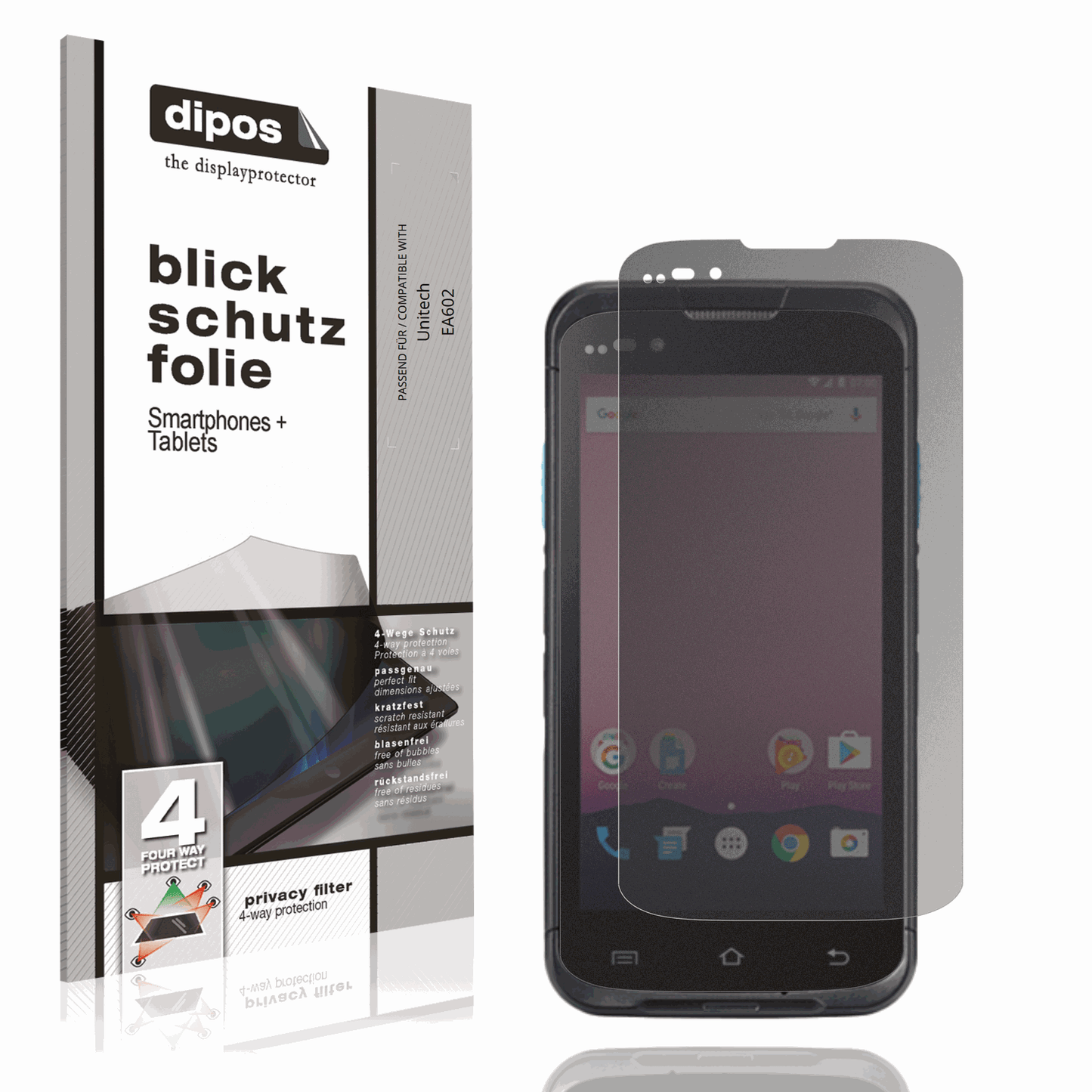 Blickschutzfolie von dipos passend für Unitech EA602, präziser Zuschnitt und blasenfrei montiert