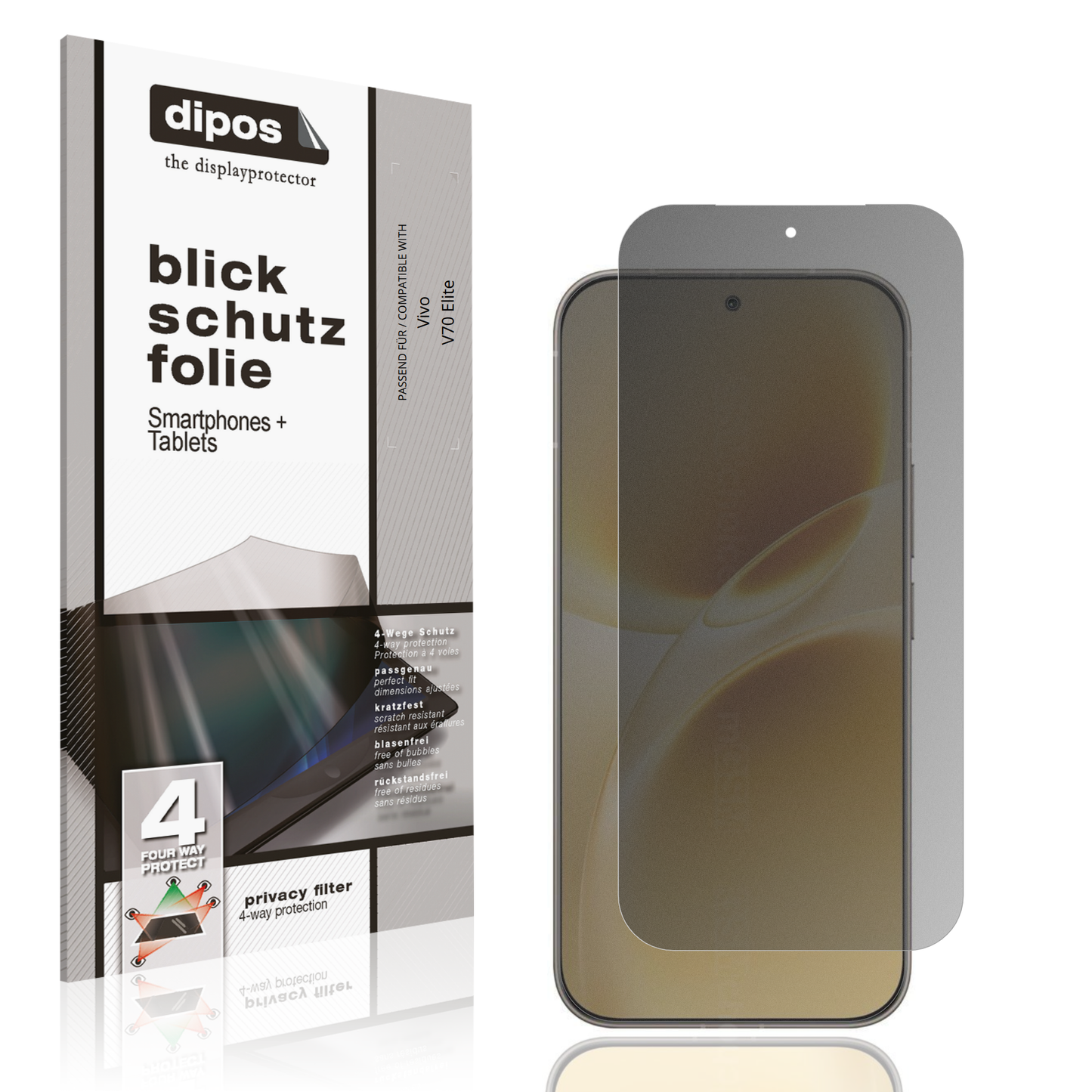 Blickschutzfolie von dipos passend für Vivo V70 Elite, präziser Zuschnitt und blasenfrei montiert