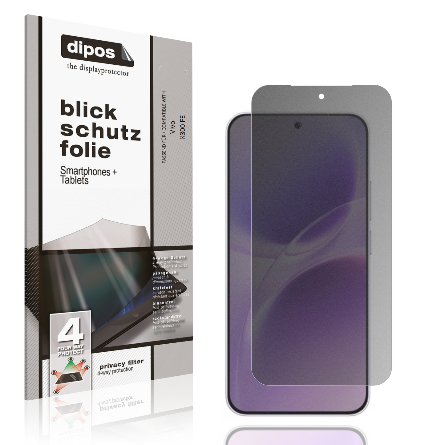 Blickschutzfolie von dipos passend für Vivo X300 FE, präziser Zuschnitt und blasenfrei montiert