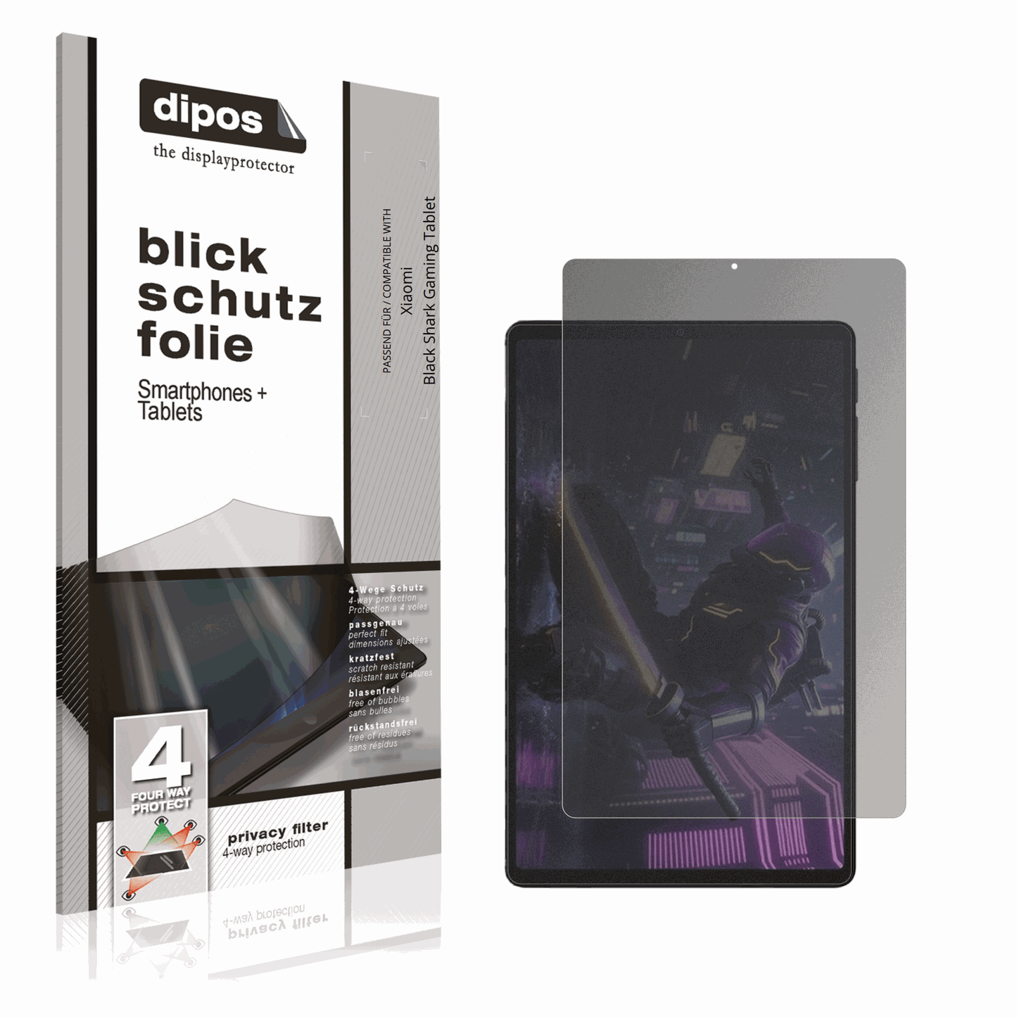 Blickschutzfolie von dipos passend für Xiaomi Black Shark Gaming Tablet, präziser Zuschnitt und blasenfrei montiert
