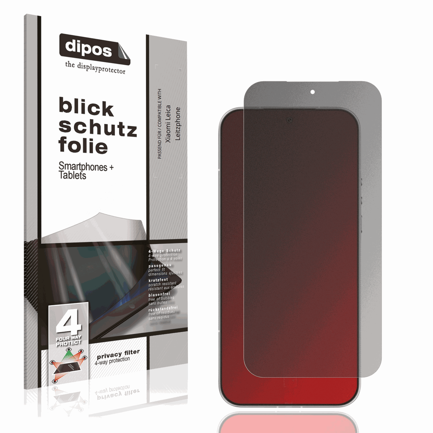 Blickschutzfolie von dipos passend für Xiaomi Leica Leitzphone, präziser Zuschnitt und blasenfrei montiert