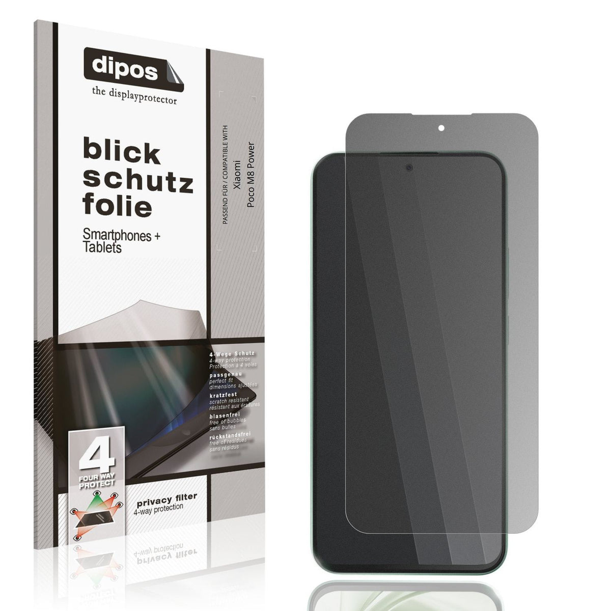 Blickschutzfolie von dipos passend für Xiaomi Poco M8 Power, präziser Zuschnitt und blasenfrei montiert