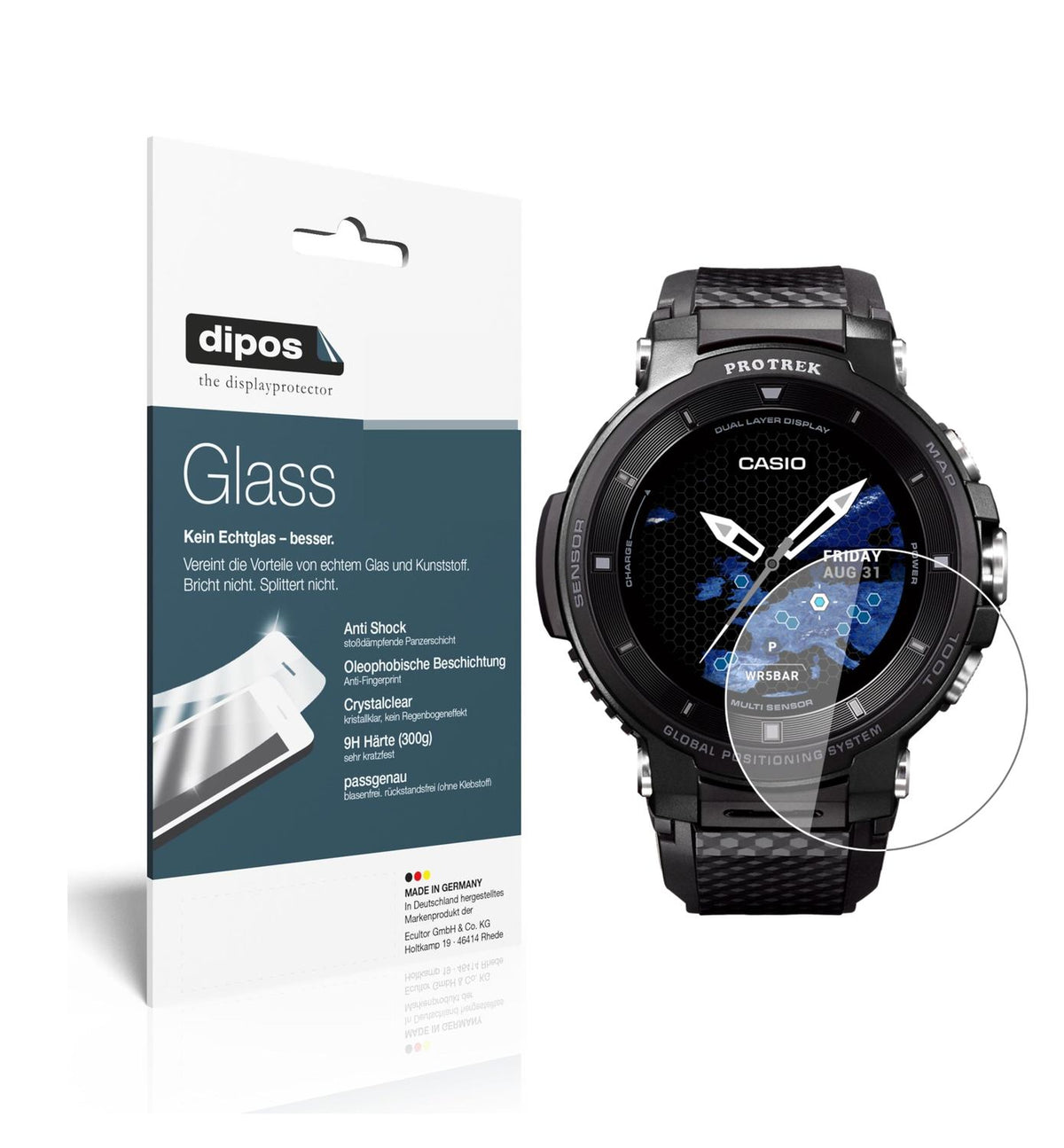 1x 9H Schutzfolie für Casio Pro Trek smart WSD-F30 Panzerfolie