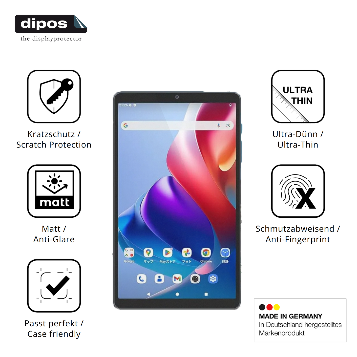 Displayschutz hergestellt in Deutschland, höchste Qualität made in Germany