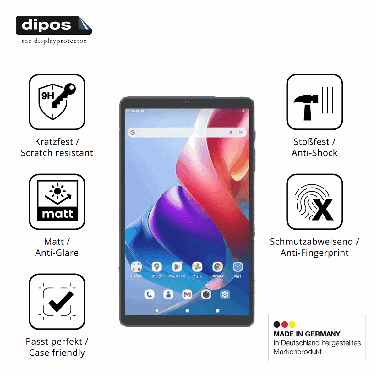 Displayschutz hergestellt in Deutschland, höchste Qualität made in Germany