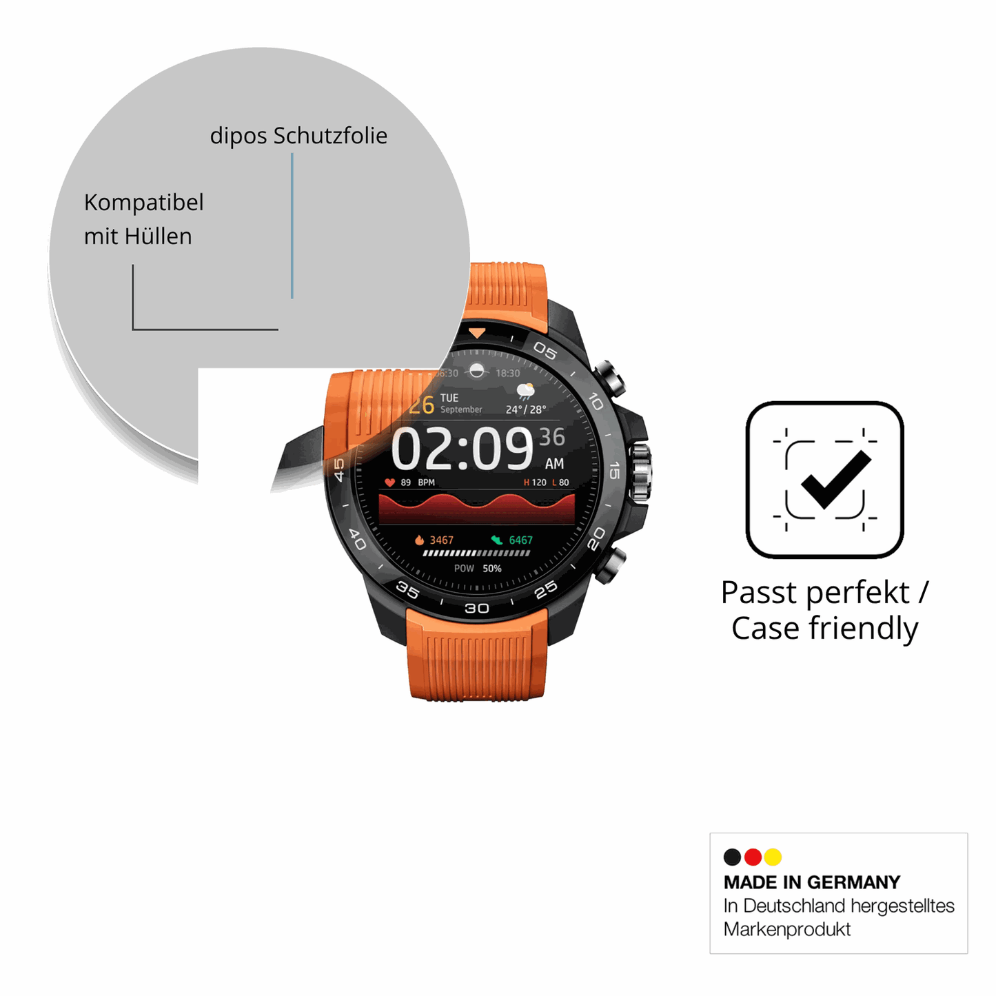 Schutzfolie mit optimaler Passform, zur Verwendung mit H�llen geeignet