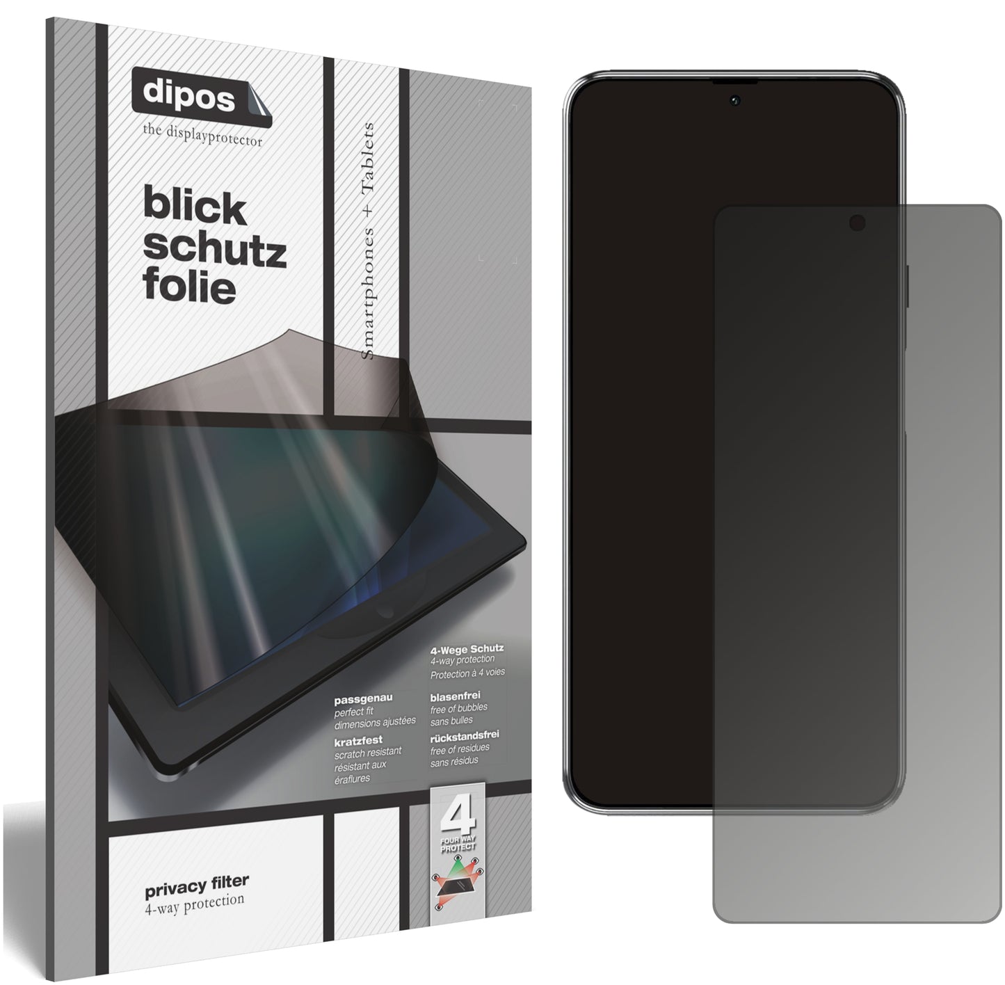 Blickschutzfolie: Mattierte Panzerglas-Oberfläche, perfekte Passform, Lesbarkeit nur für Nutzer.