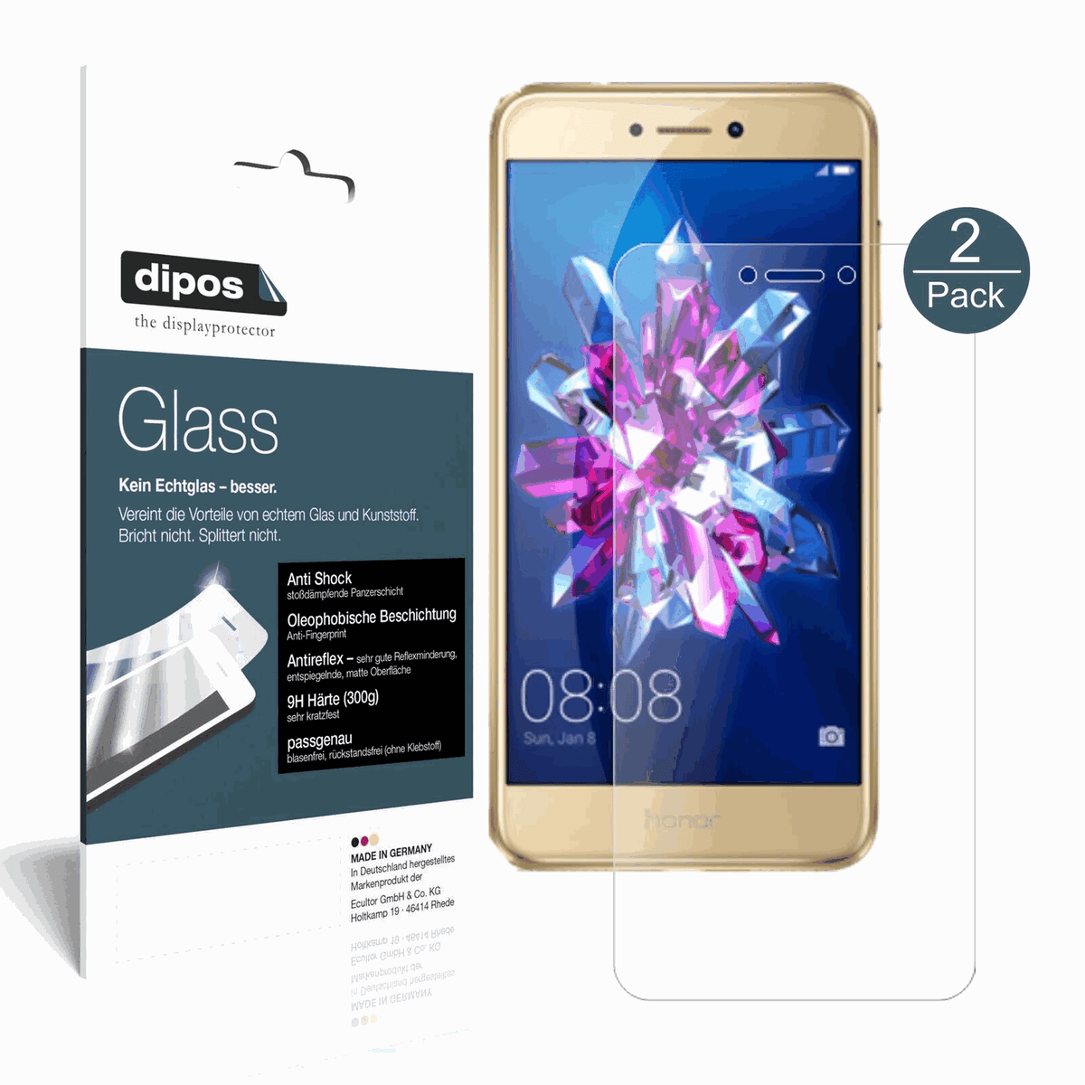 2x 9H Schutzfolie matt für Honor 8 Lite Panzerfolie (1x Vorderseite + 1x Rückseite)