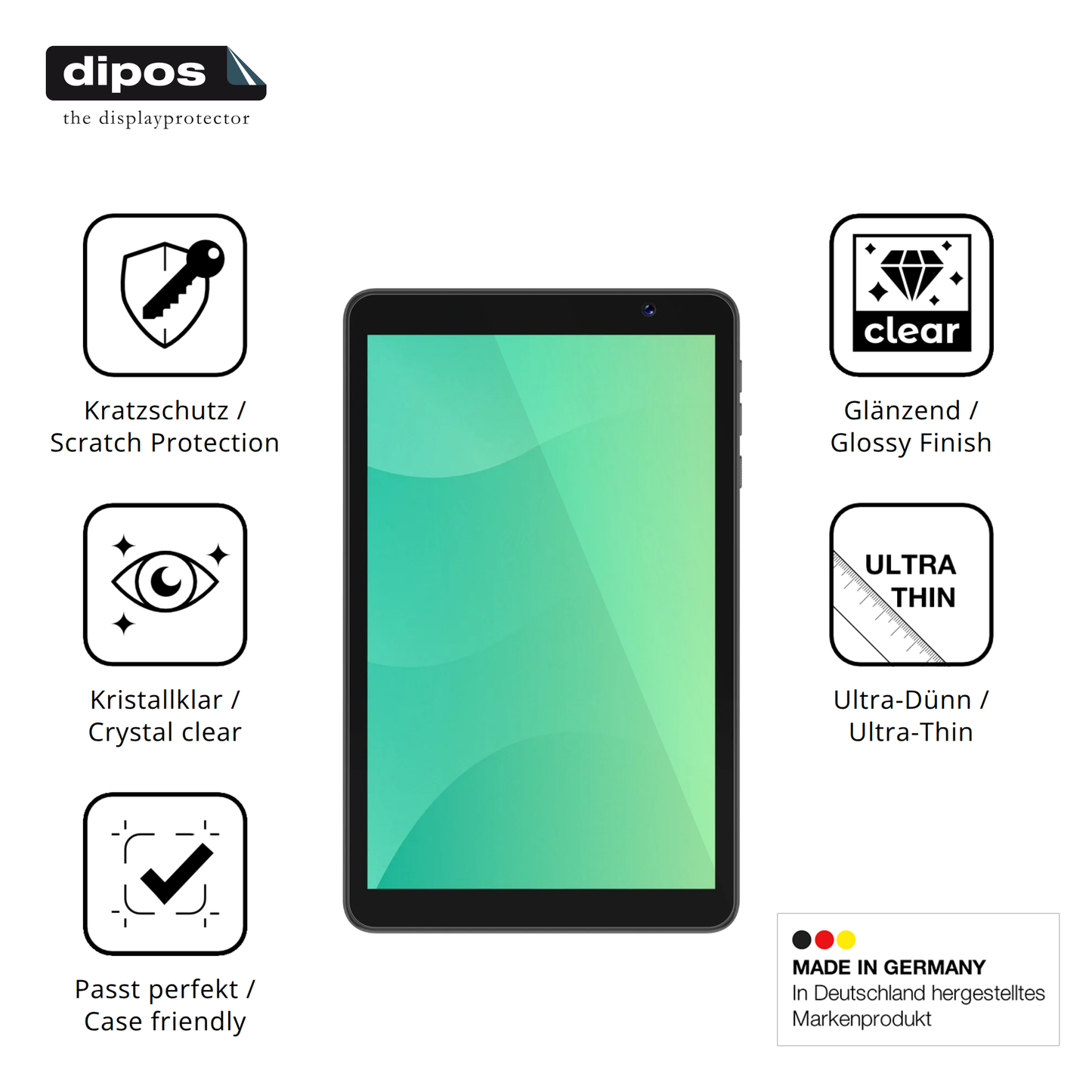 Displayschutz hergestellt in Deutschland, höchste Qualität made in Germany