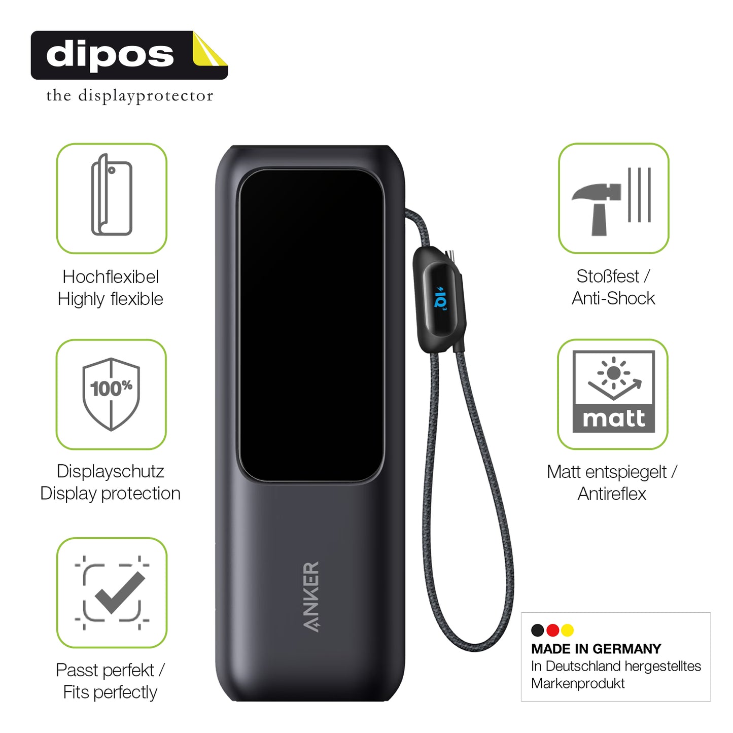 2x Full Cover Schutzfolie matt für Anker A1695 Laptop Powerbank