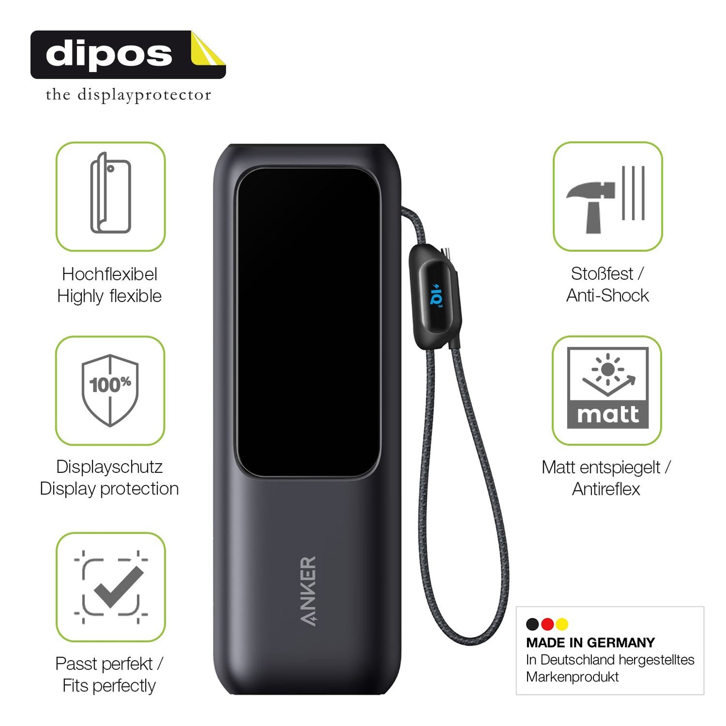 2x Full Cover Schutzfolie matt für Anker A1695 Laptop Powerbank