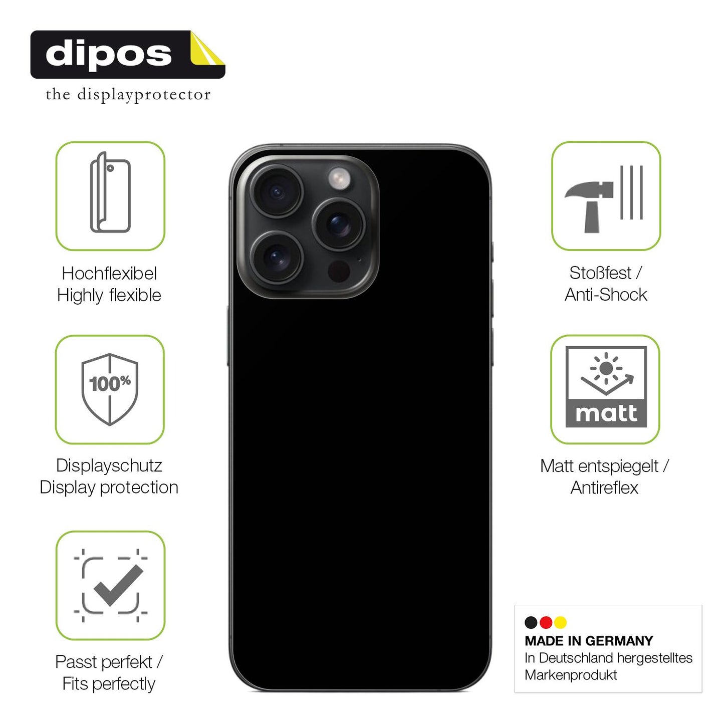 2x Full Cover Schutzfolie matt für Apple iPhone 16 Pro Rückseite