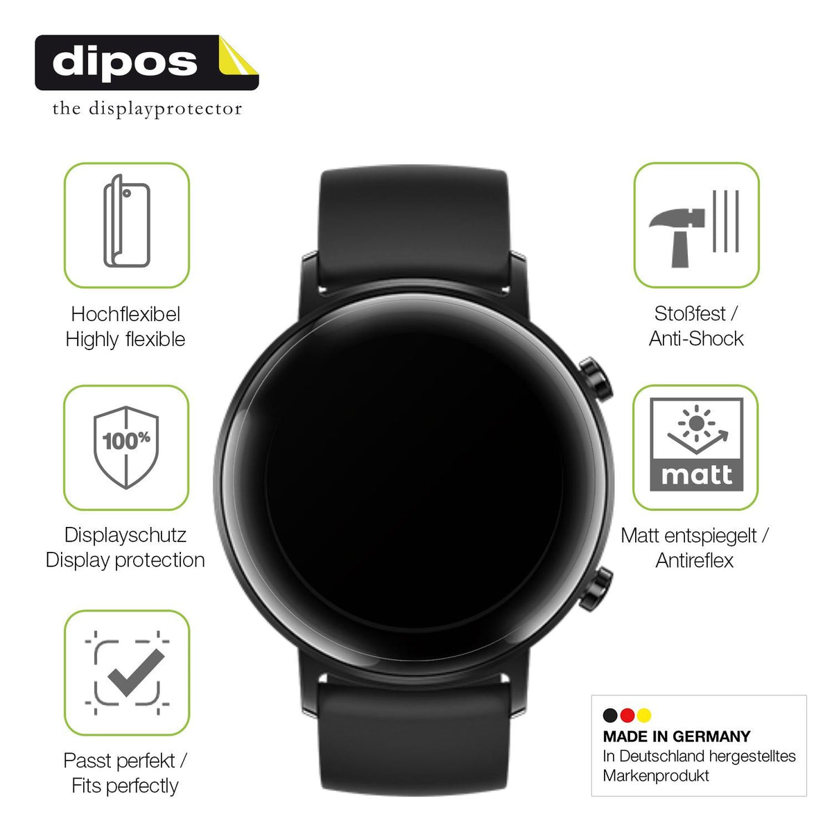 2x Full Cover Schutzfolie matt für Huawei Watch GT2 42mm