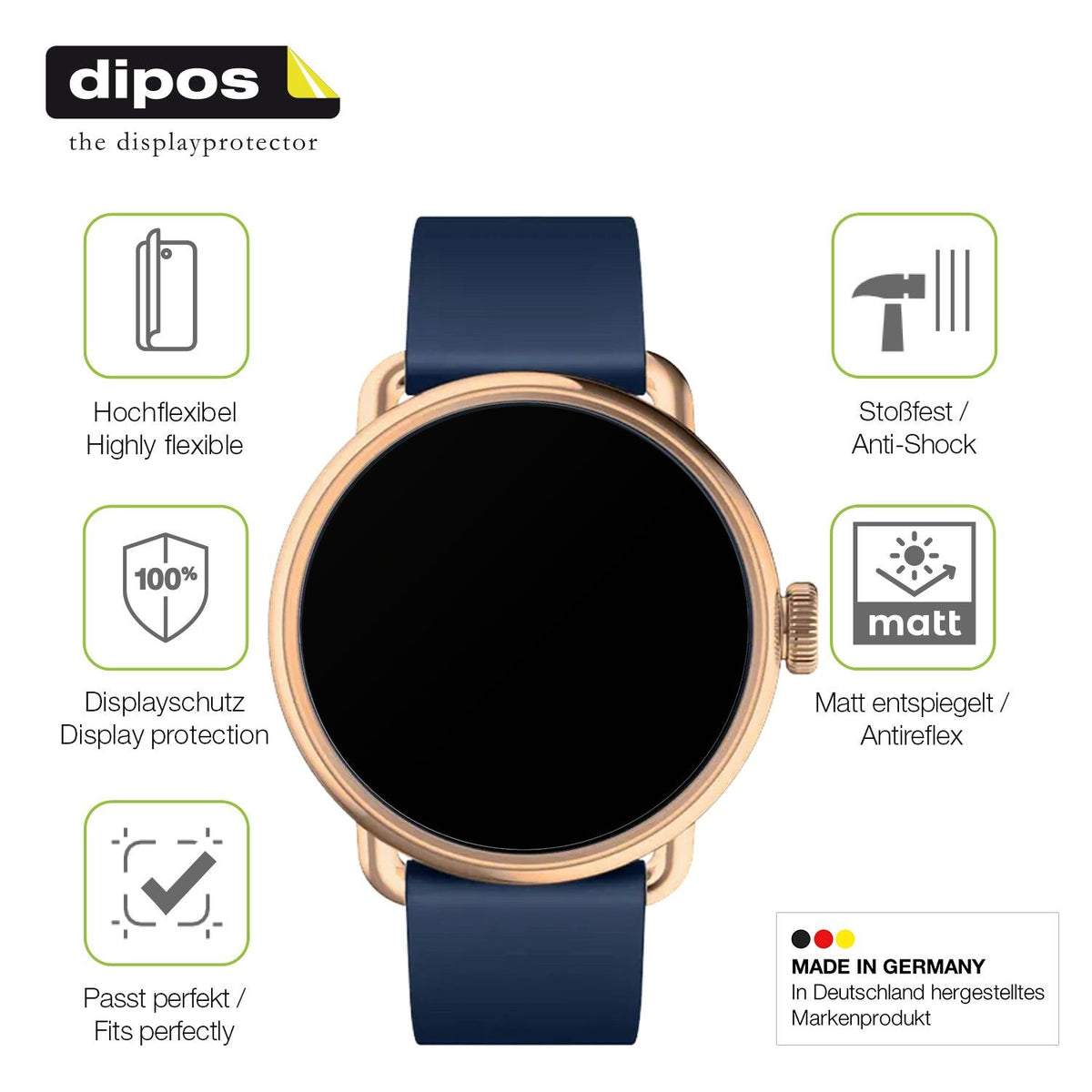 2x Full Cover Schutzfolie matt für Withings Scanwatch 2 38mm