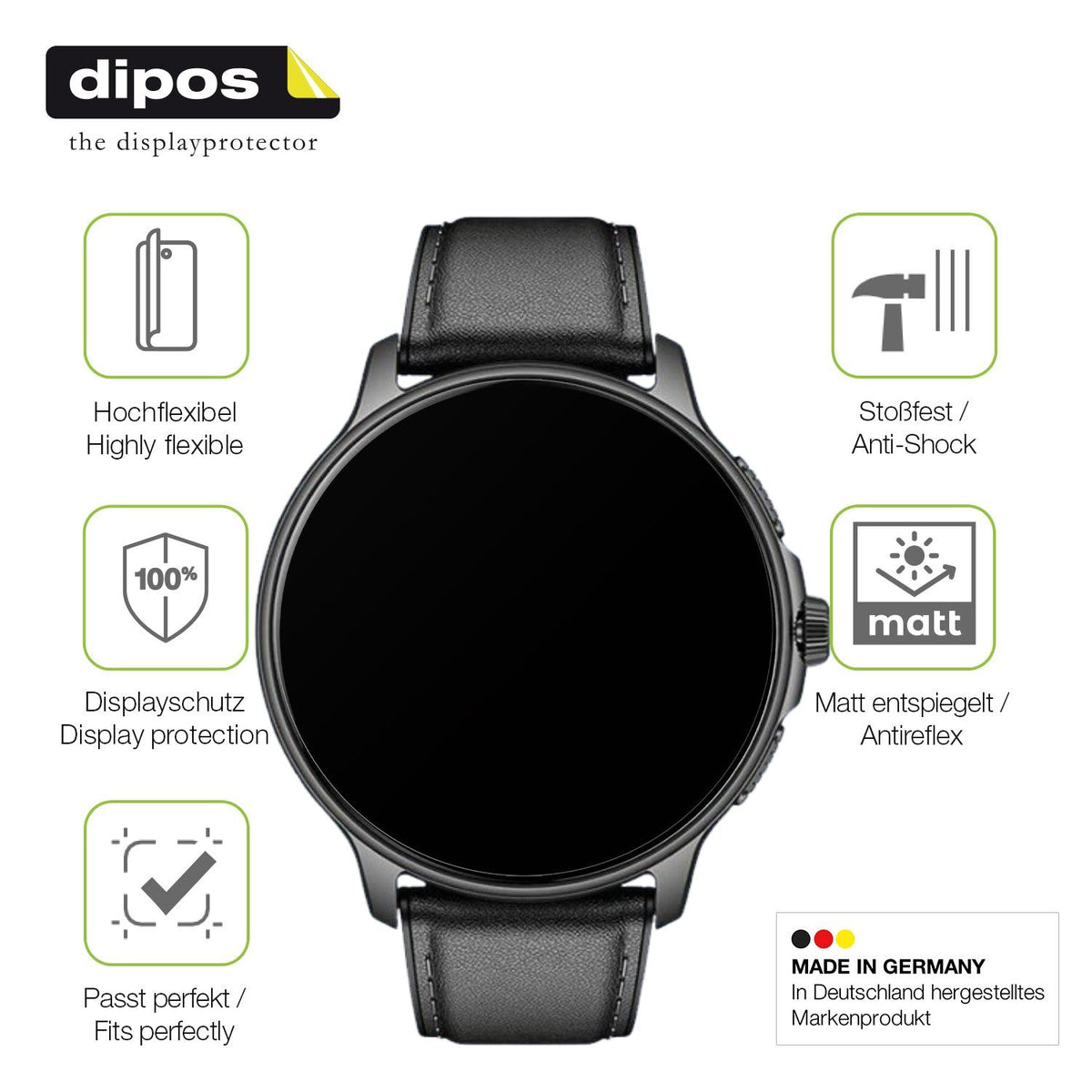 2x Full Cover Schutzfolie matt für Smartwatch 28.5mm durchmesser