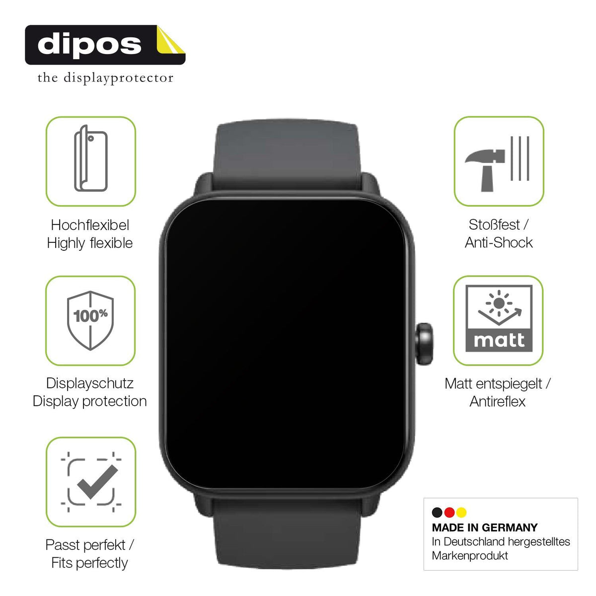 2x Full Cover Schutzfolie matt für Fitpolo IDW19 Smartwatch