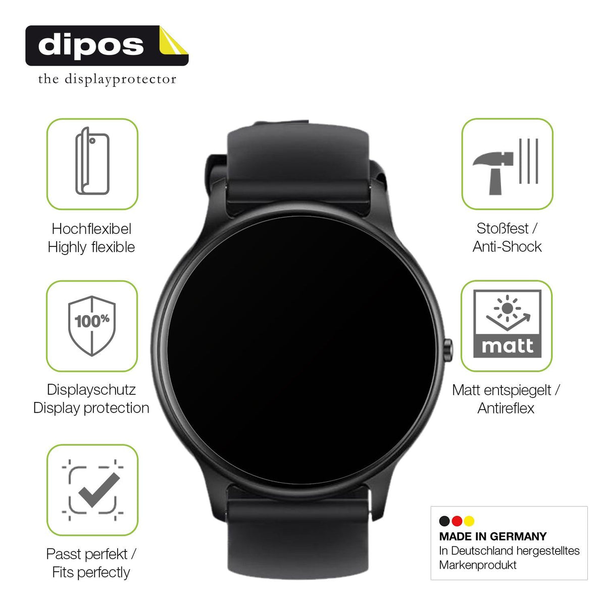 2x Full Cover Schutzfolie matt für Parsonver SR1 Smartwatch 1.32 Zoll