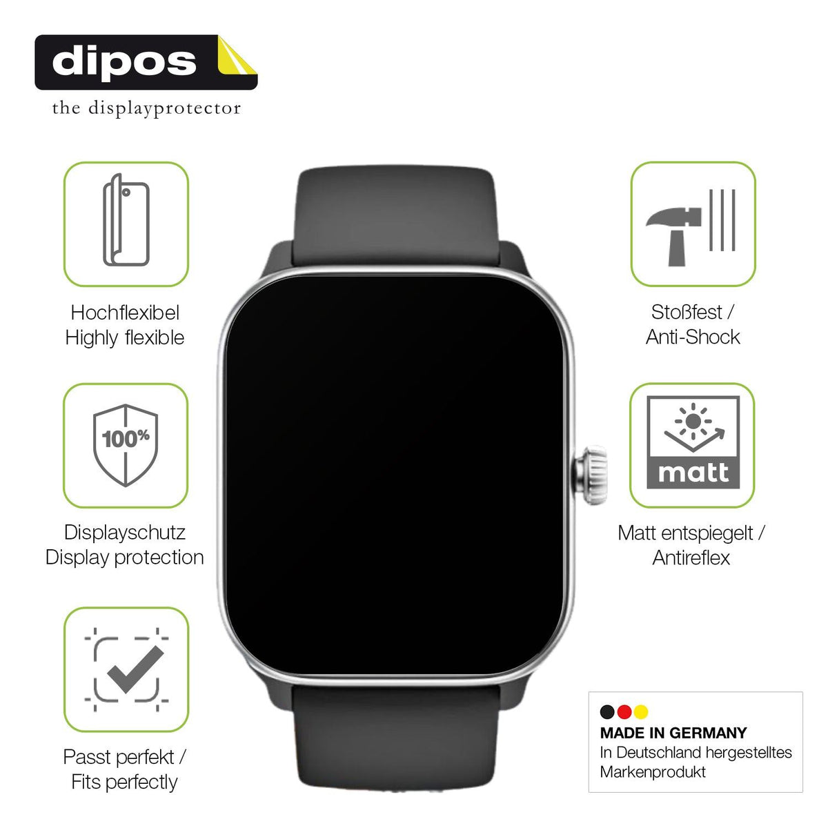 2x Full Cover Schutzfolie matt für Beafon 102 Smartwatch 1.83 Zoll