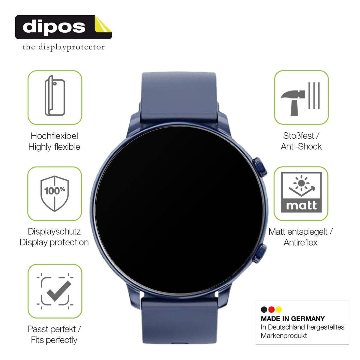 2x Full Cover Schutzfolie matt für Hwagol 1.43 Zoll Smartwatch