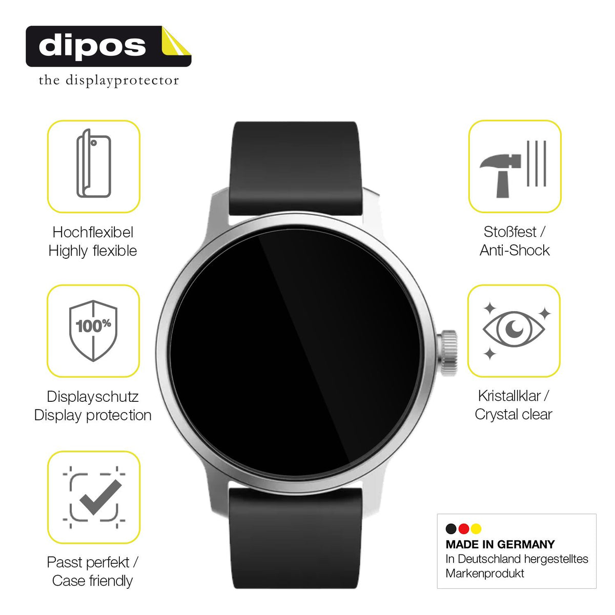 2x 3D Full Cover Schutzfolie für Withings Scanwatch 38mm Gen. 1