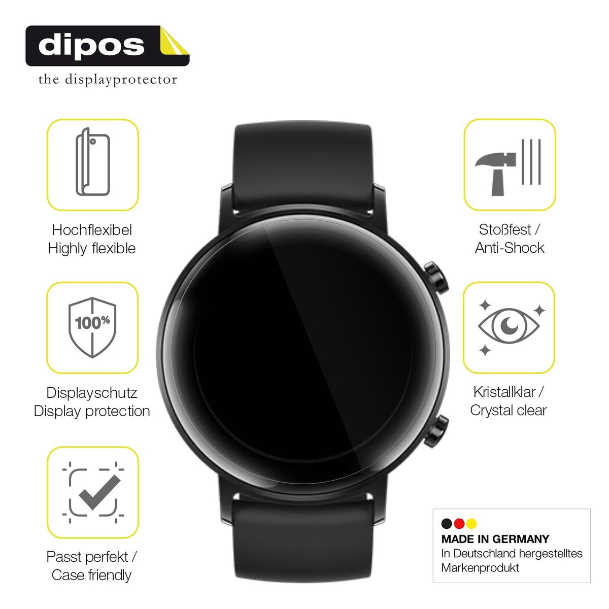 2x 3D Full Cover Schutzfolie für Huawei Watch GT2 (42mm)