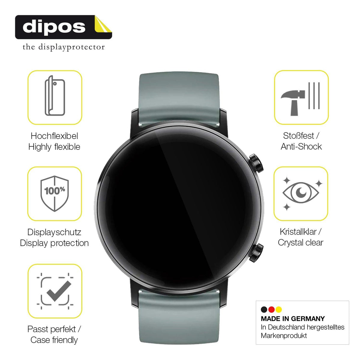 2x 3D Full Cover Schutzfolie für Huawei Watch GT 2 (42mm)