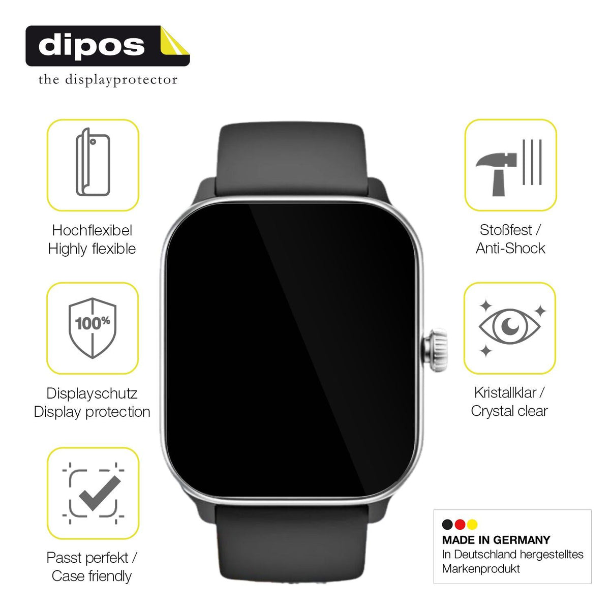 2x 3D Full Cover Schutzfolie für Beafon 102 Smartwatch 1.83 Zoll