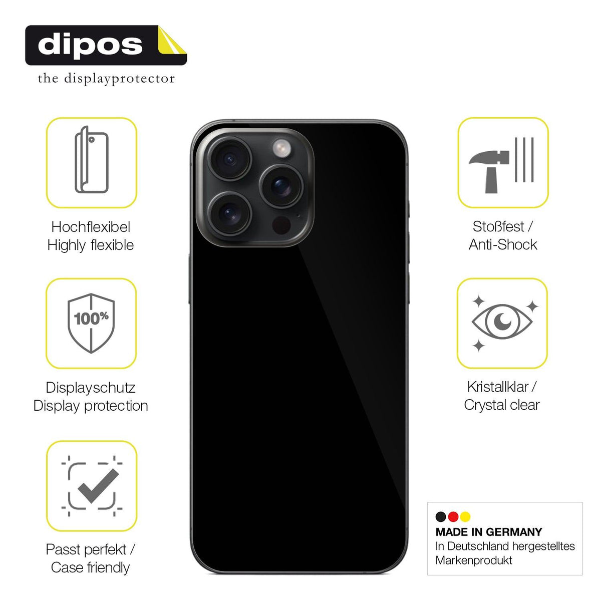 2x 3D Full Cover Schutzfolie für Apple iPhone 15 Pro Max Rückseite