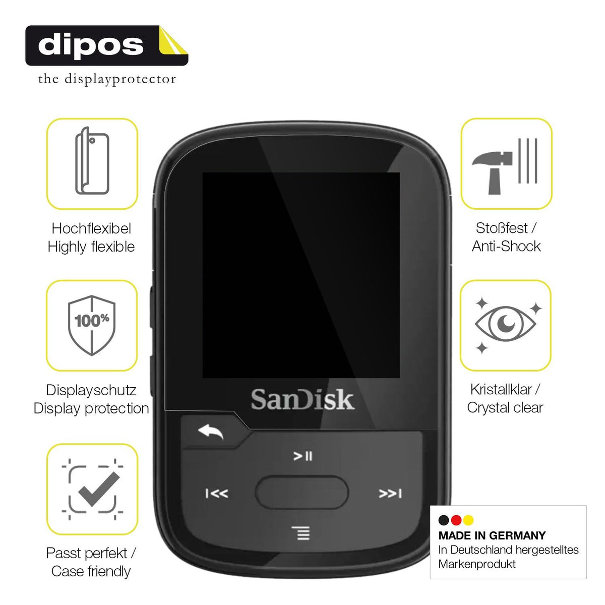 2x 3D Full Cover Schutzfolie für SanDisk Clip Sport Plus