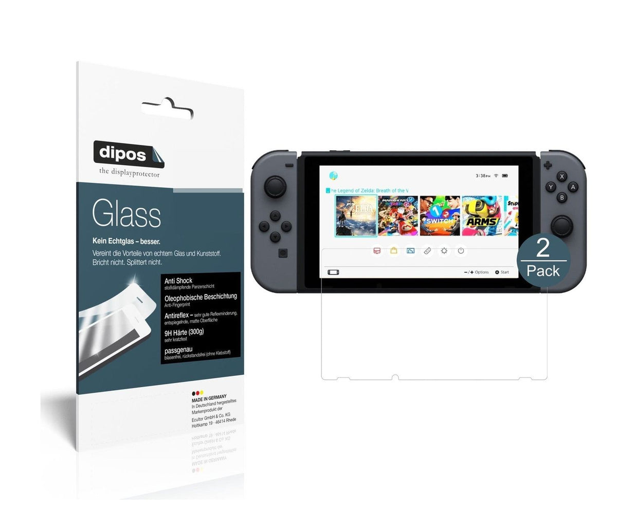 NintendoSwitch mit aufgebrachter dipos Panzerfolie, die lästige Fingerabdrücke minimiert