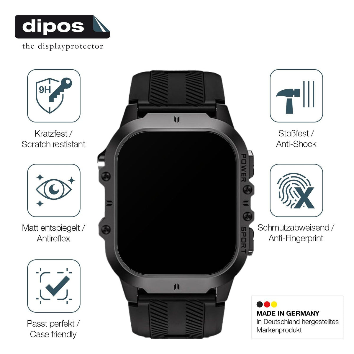 2x 9H Schutzfolie matt für Tesofit Smartwatch 1.85 Zoll Panzerfolie