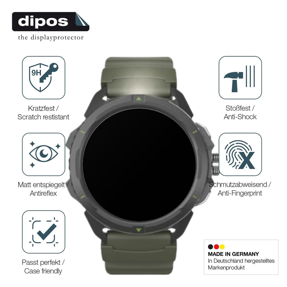 2x 9H Schutzfolie matt für Hammer Watch 2 Military Edition Panzerfolie
