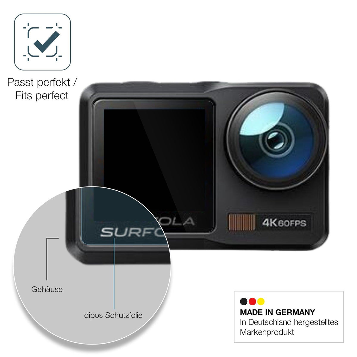 2x 9H Schutzfolie für Surfola Action Cam 4K Panzerfolie