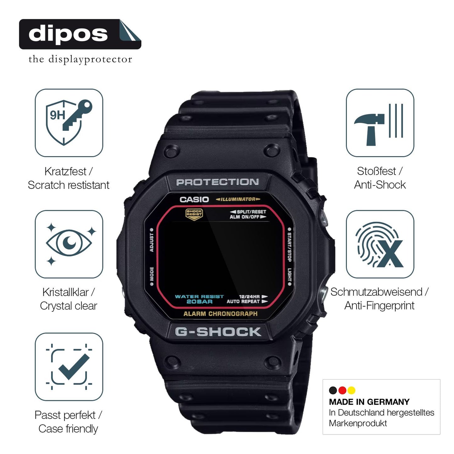 2x 9H Schutzfolie für Casio G-Shock DW-5600RL-1ER Panzerfolie