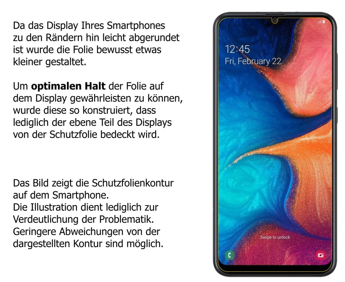 Dünne und klare Folie passend zugeschnitten für Samsung Galaxy A20