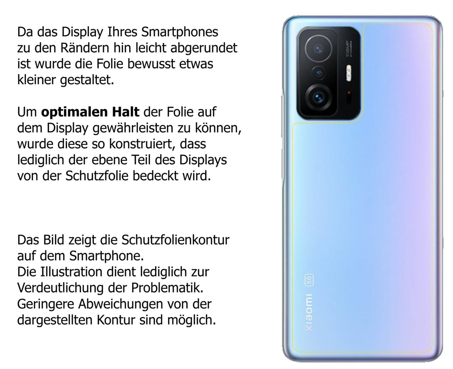 Dünne und klare Folie passend zugeschnitten für Xiaomi 11T Rückseite