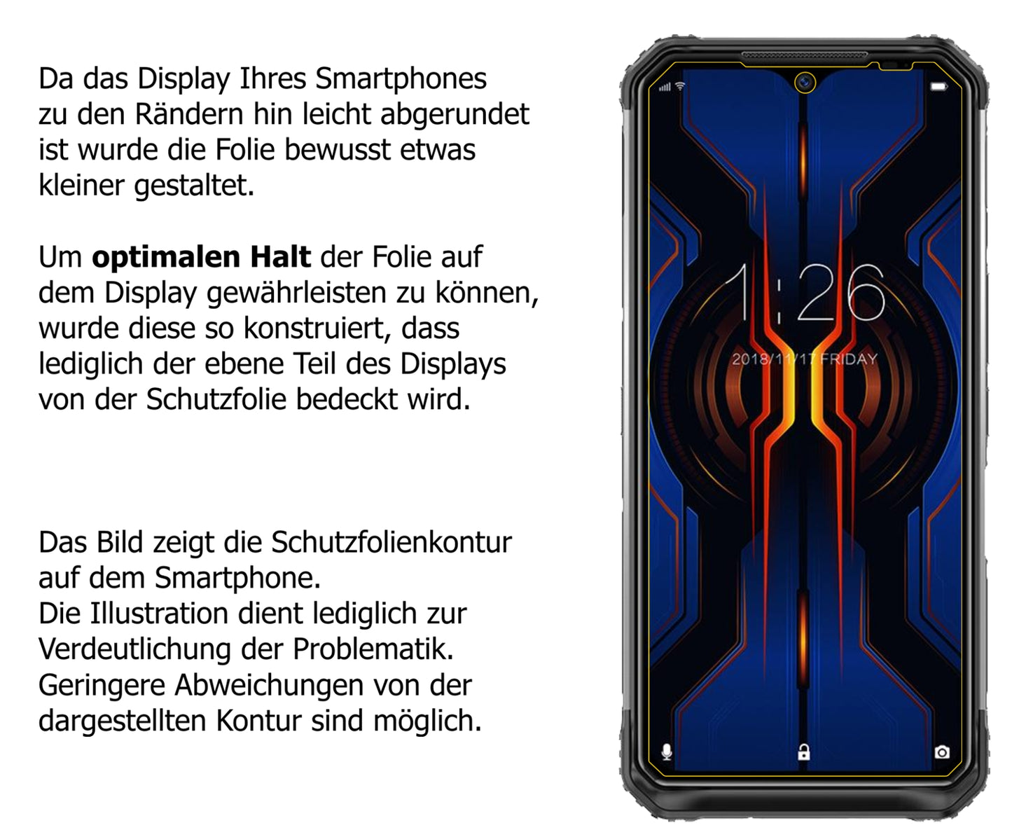 Schutzfolie mit optimaler Passform, zur Verwendung mit Hüllen geeignet