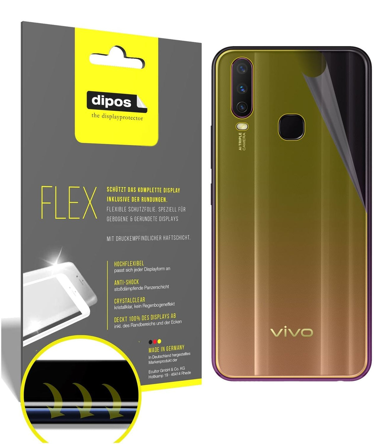 2x 3D Full Cover Schutzfolie für Vivo Y3 Rückseite