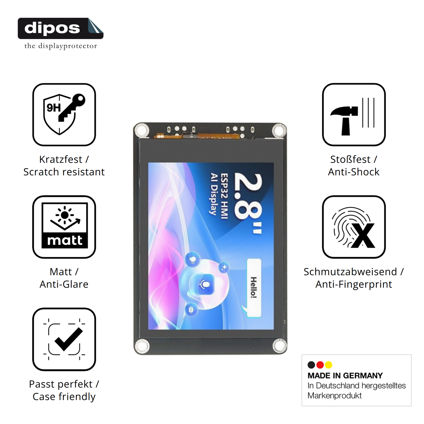 Displayschutz hergestellt in Deutschland, höchste Qualität made in Germany
