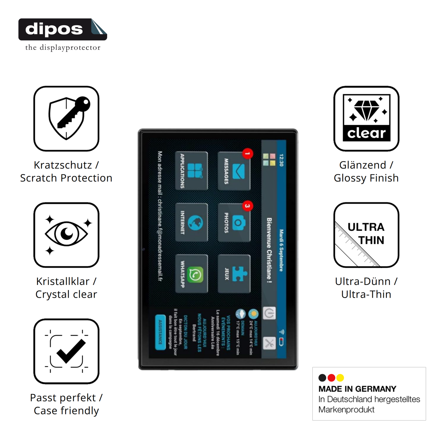 Displayschutz hergestellt in Deutschland, höchste Qualität made in Germany