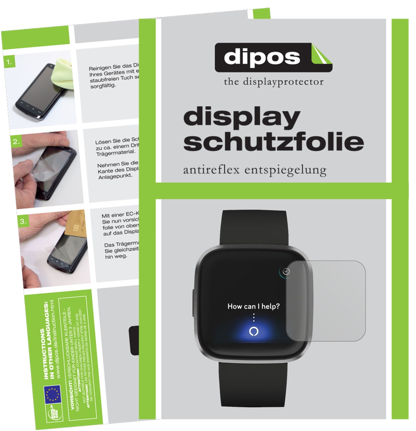 Mattes Panzerglas: Entspiegelte, dünne Folie, Fingerabdruckresistenz und Bildschirmschutz für FitBit-Versa 2