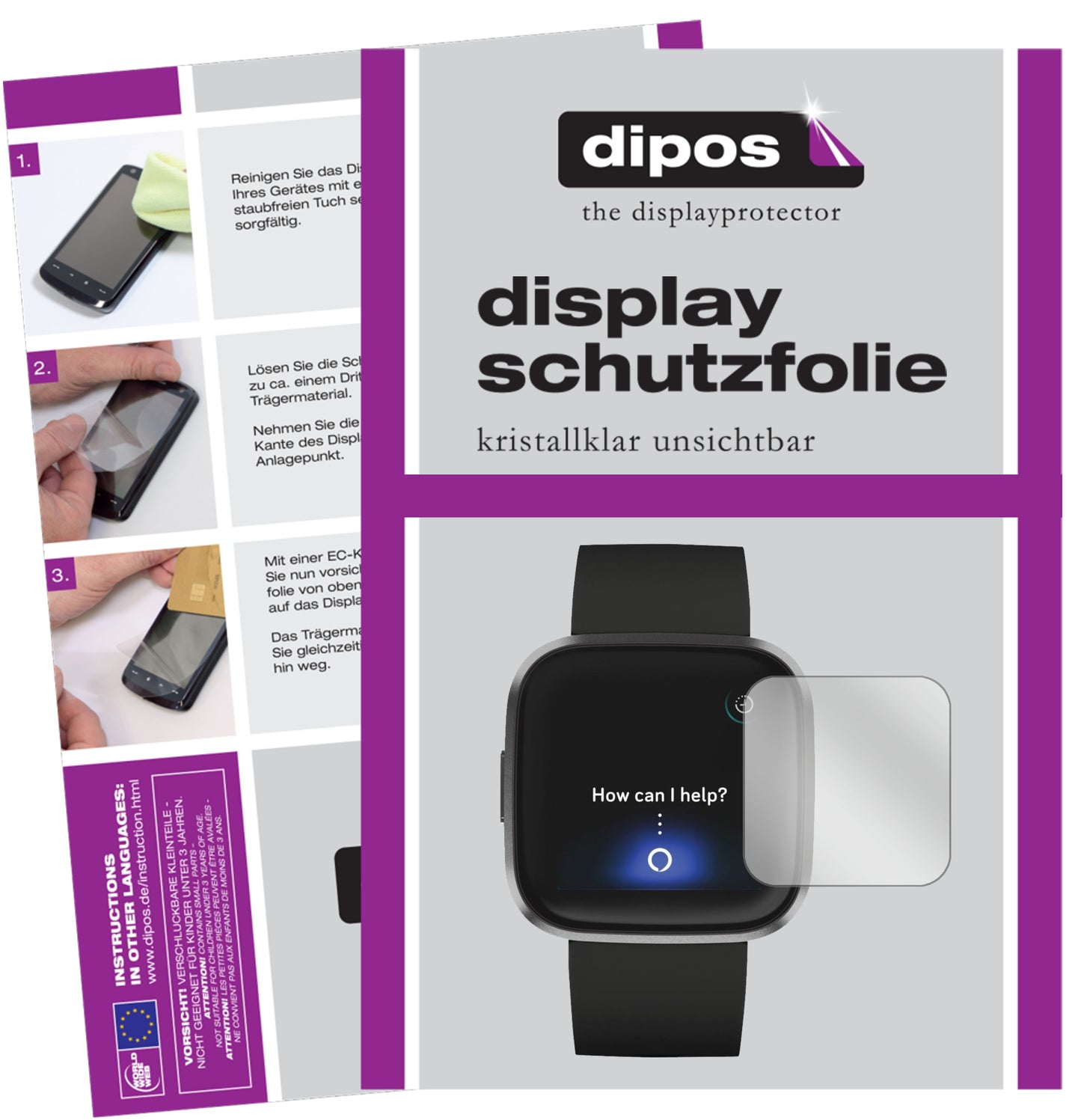 Kristallklare, dünne Schutzfolie: Kratzfest & passgenau für FitBit-Versa 2