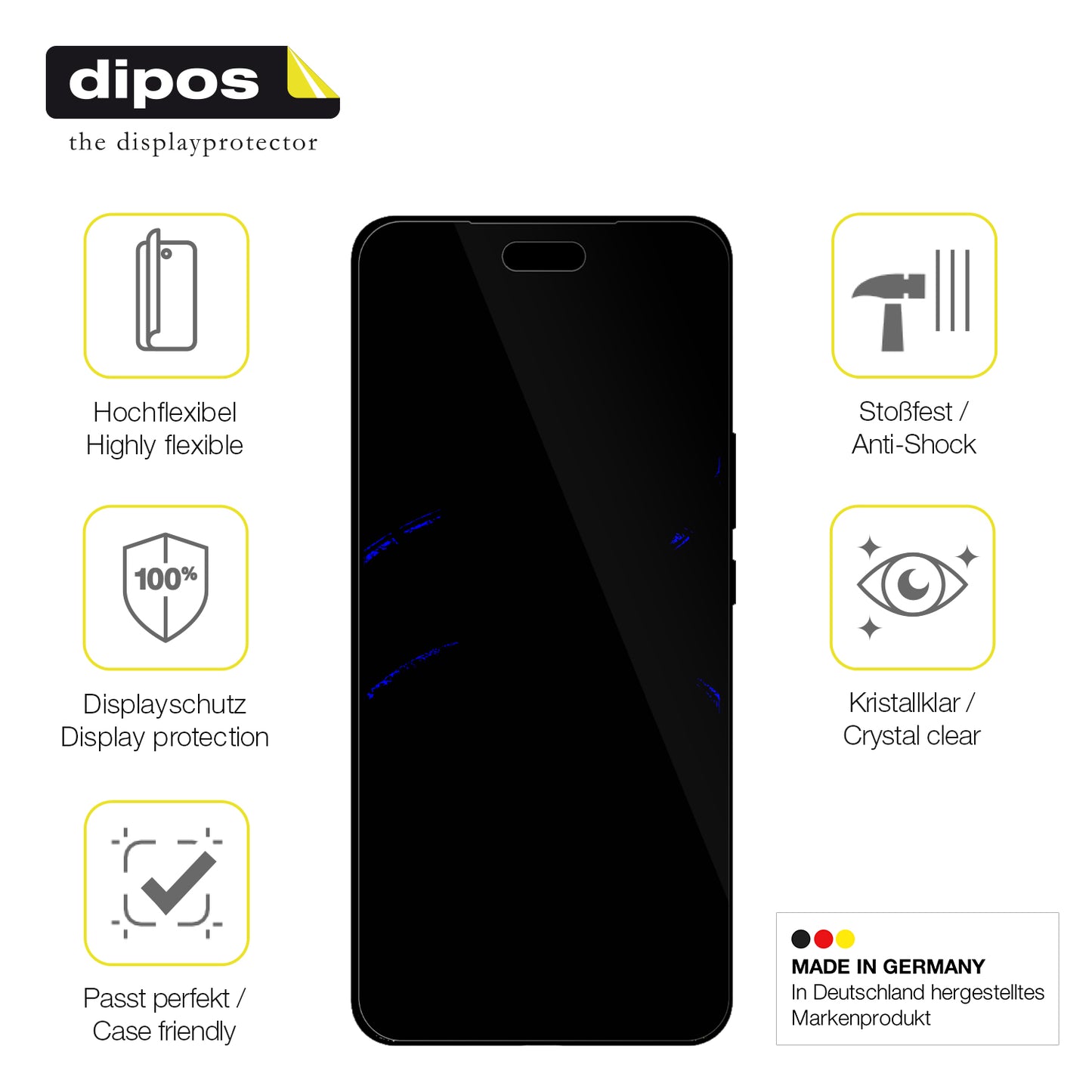 Displayschutz hergestellt in Deutschland, höchste Qualität made in Germany
