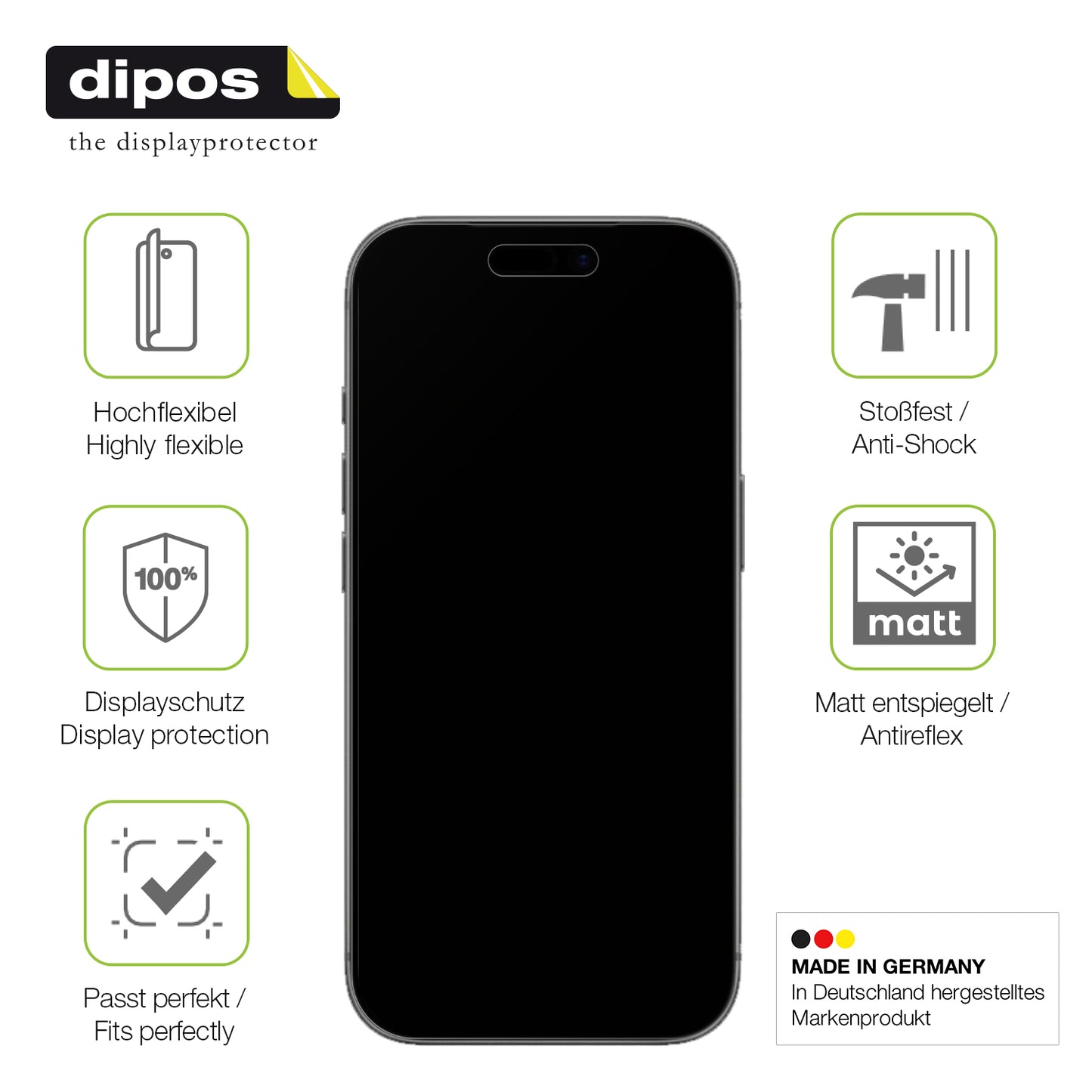 Displayschutz hergestellt in Deutschland, höchste Qualität made in Germany