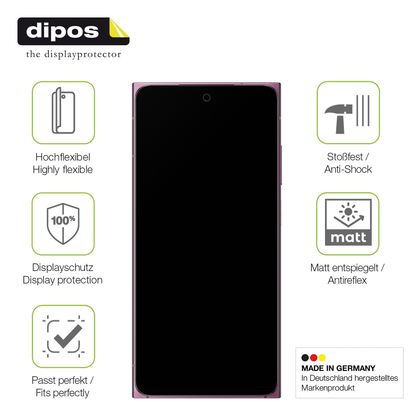 Displayschutz hergestellt in Deutschland, höchste Qualität made in Germany