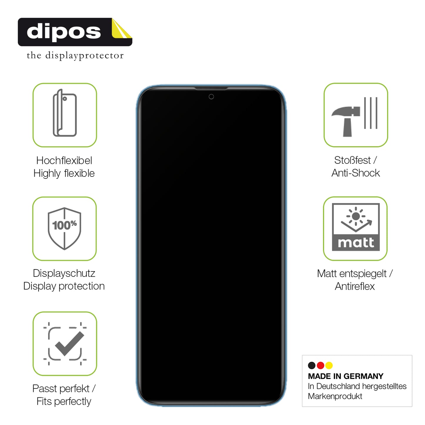 Displayschutz hergestellt in Deutschland, höchste Qualität made in Germany