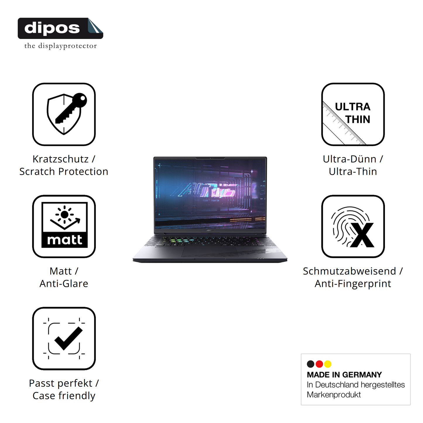 Displayschutz hergestellt in Deutschland, höchste Qualität made in Germany