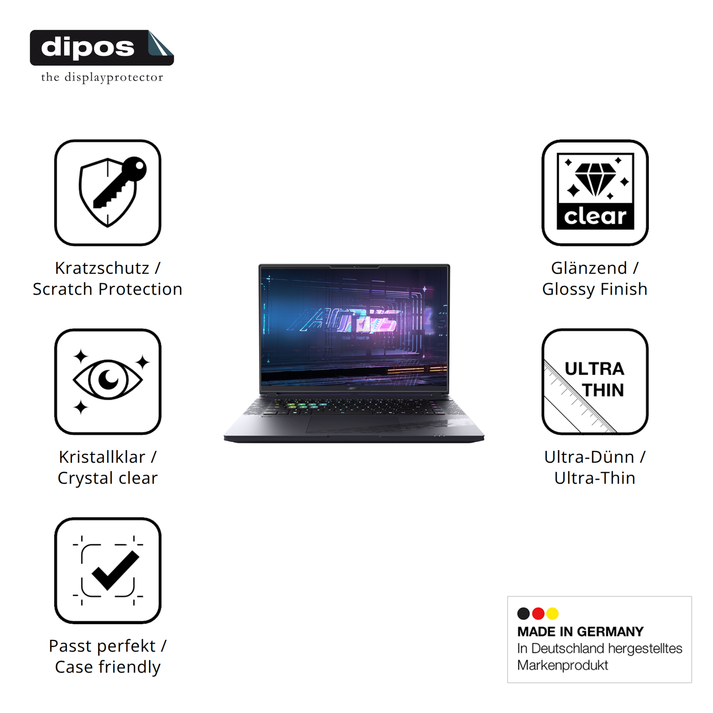Displayschutz hergestellt in Deutschland, höchste Qualität made in Germany
