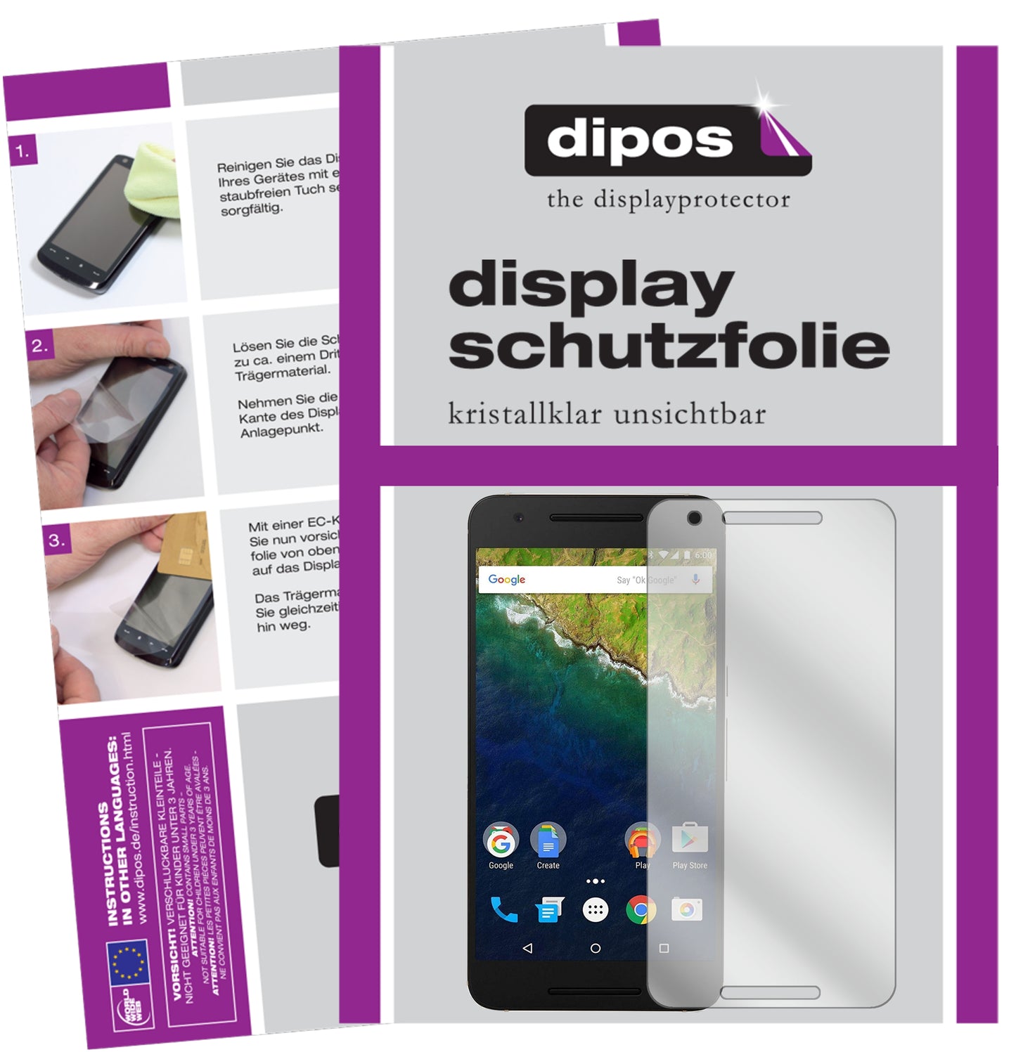 Kristallklare, dünne Schutzfolie: Kratzfest & passgenau für Google-Nexus 6P